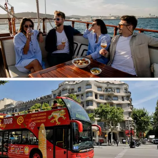 24/48h Hop on Hop Off Barcelona Bus + 90min Wooden Boat Cruise