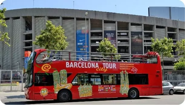 Barcelona's Hop on Hop off bus in front of Camp Nou
